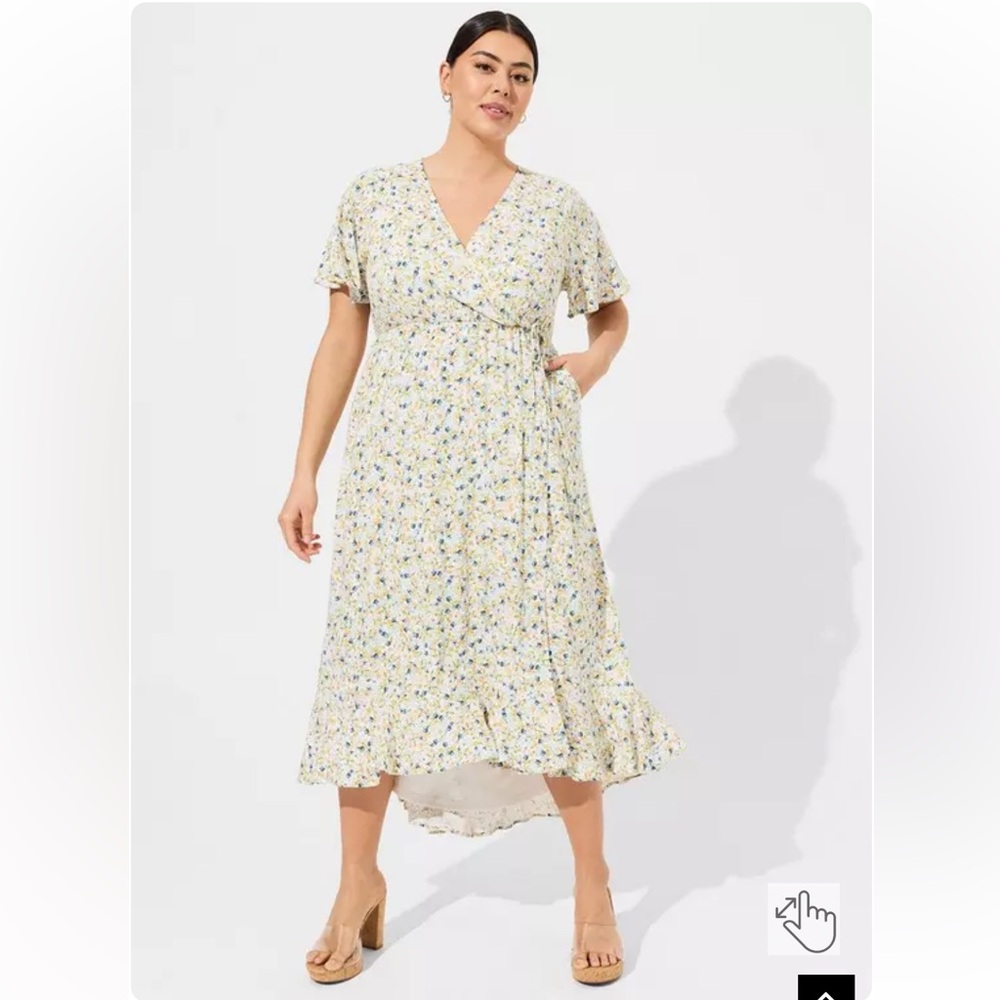 NWT Torrid Maxi Rayon Slub Surplice Wrap Dress Sunshine Ditsy Floral Womens 1X